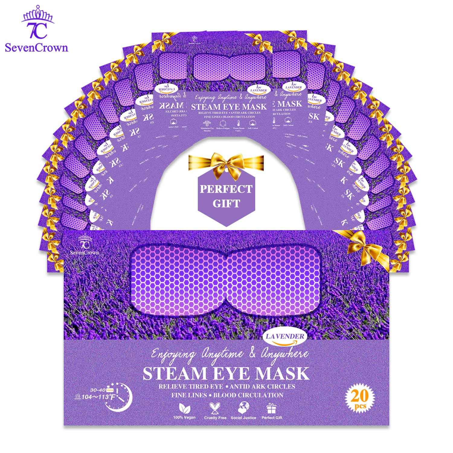 20 Packs Lavender Scented Steam Eye Mask, Heated Eye Mask for Dry Eyes & Relaxation, Self Heating Eye Compress for Sleep, Spa, Travel Essentials, Stress Relief Gifts for Women & Men, Stocking Stuffers