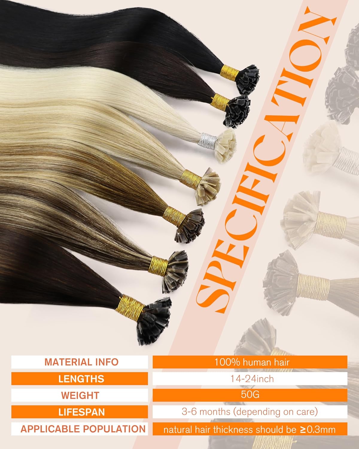 16 Inch K Tip Hair Extensions - Real Human Hair, Dark Brown | Invisible V-Tips for Seamless Blend & Volume