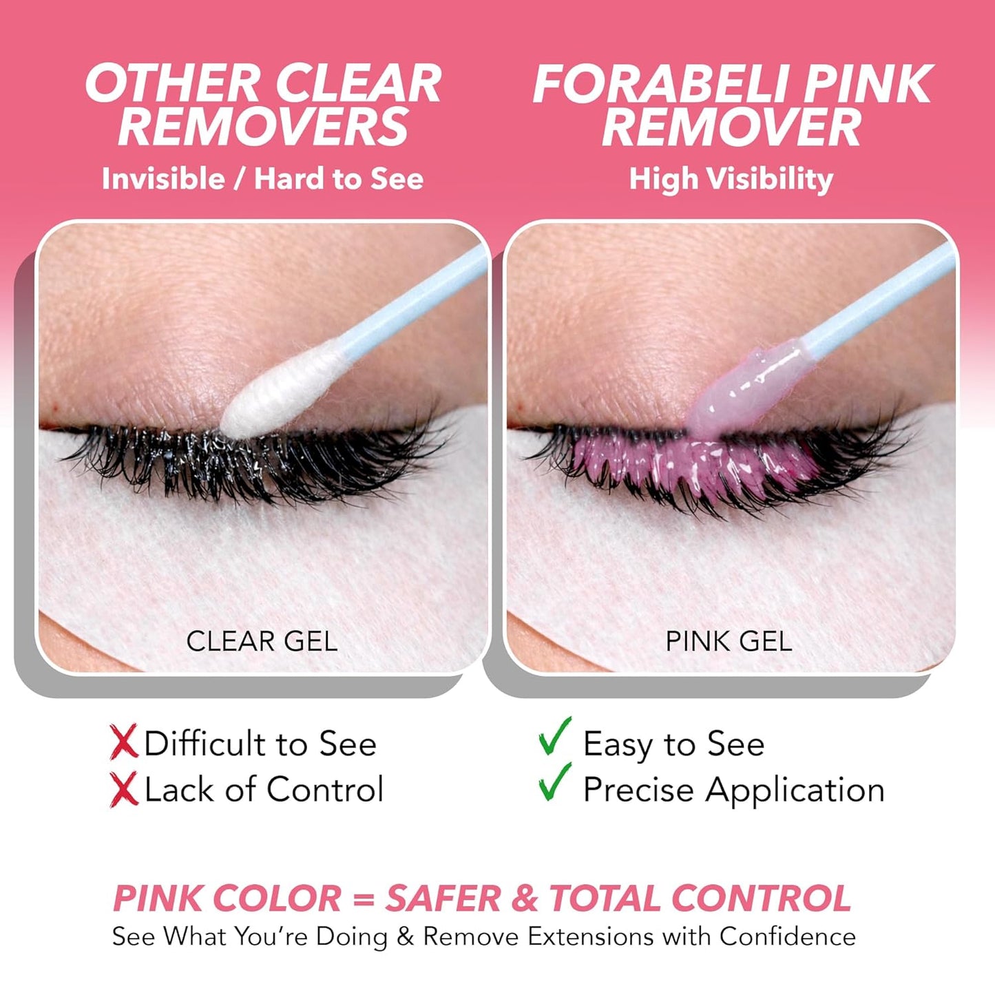 Pink Gel Lash Remover for Eyelash Extensions - Fast Acting 60s Dissolution | Professional Adhesive Remover | 15ml
