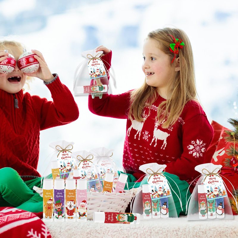 50 PCS Christmas Lip Balms Bulk Gift Christmas Stocking Stuffers Favors Lip Moisturizer Christmas Holidays Party Gift for Girls Kids Women Men