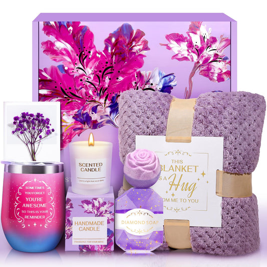 Birthday Gifts for Women, Self Care Relaxing Spa Gift Baskets with Flannel Blanket for Mom, Wife, Sister, Grandma, Friends, Her, Teacher Appreciation Graduation Retirement Gift