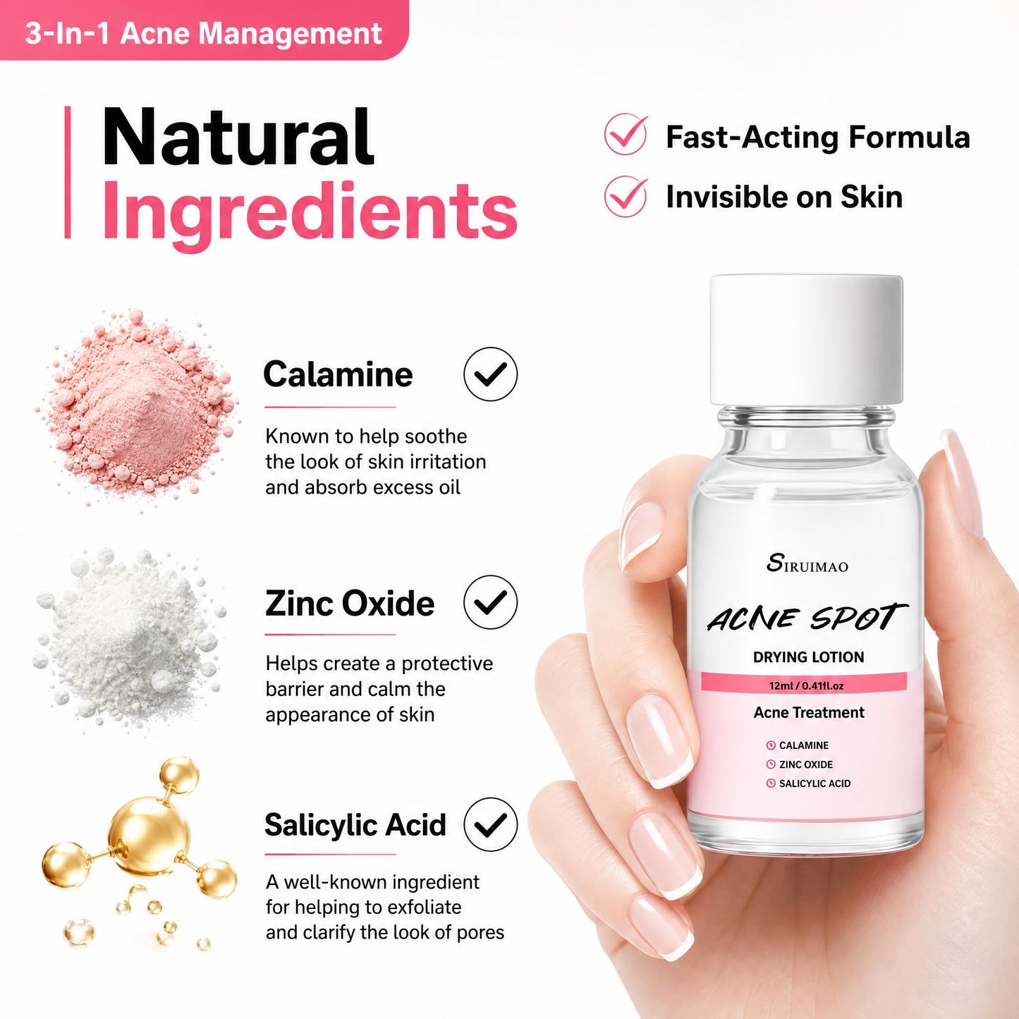 SIRUIMAO Premium Drying Lotion with Swab, Overnight Solution For Face and Body, Dry Out Pimples, Blemishes, Zits And Clean Pores, 12ml / 0.41 FlOz