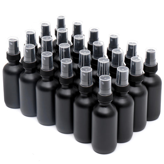 NOOEEISS Frosted Black Glass Small Spray Bottle 2 oz 24 Packs,Fine Mist Sprayer Small Clear Bottles,Refillable Containers mini spray bottles for Cleaning Solutions and Skin Care (Frosted Black 24pcs)