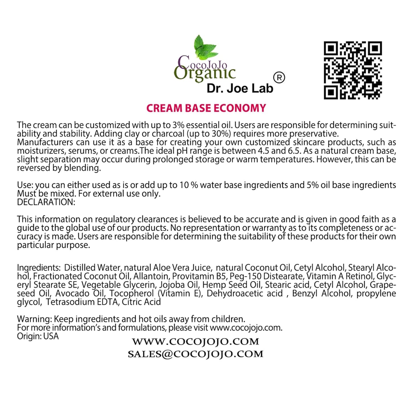 CocoJojo Cream Base - Rich Vegan Hydrating Cream for Cosmetics with Vitamins & Oils | 2 LB