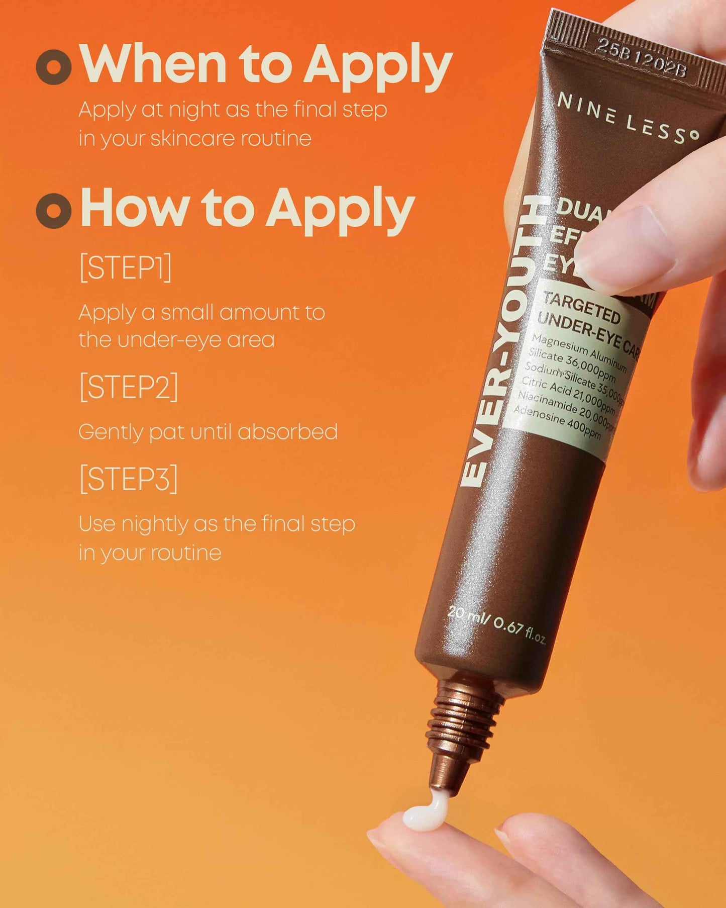 NINELESS Ever-Youth Dual Effect Eye Cream Korean Skincare Instant Lifting Technology for Firm Eyes with Niacinamide Adenosine Hyaluronic Acid Ceramides for Fine Lines Bags Puffiness 0.5 fl oz