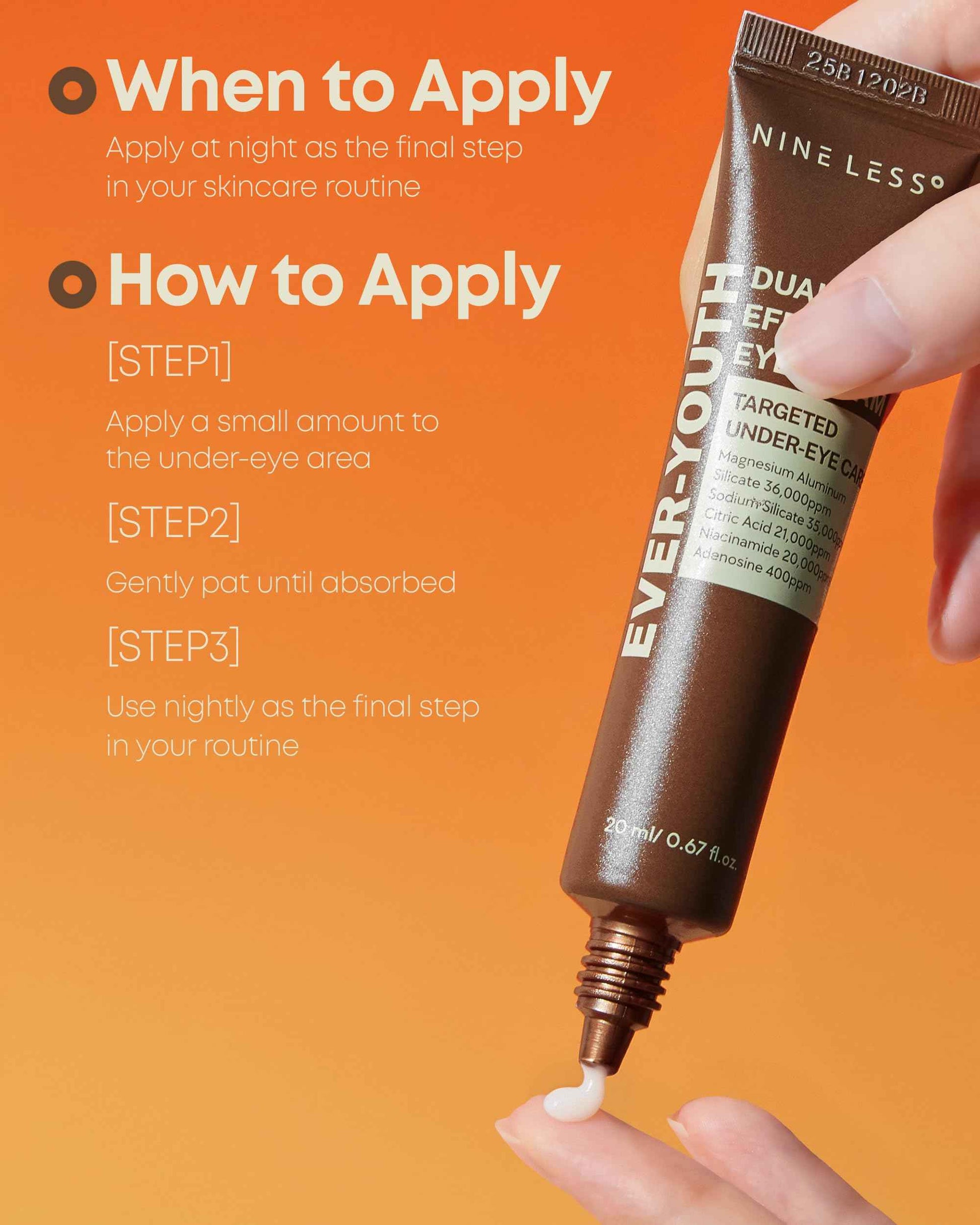 NINELESS Ever-Youth Dual Effect Eye Cream Korean Skincare Instant Lifting Technology for Firm Eyes with Niacinamide Adenosine Hyaluronic Acid Ceramides for Fine Lines Bags Puffiness 0.5 fl oz