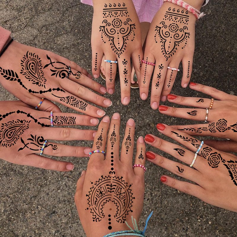 Henna Tattoo Stencils Kit for Hand, 24 Sheets Indian Arabian Temporary Tattoo Template Mehndi Stencil Stickers