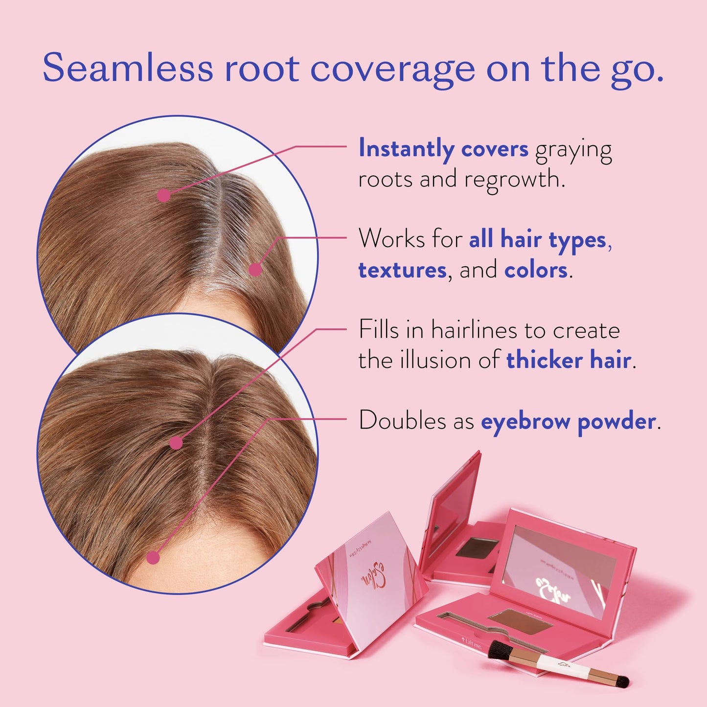 eSalon Root Touch Up + Brow Powder, Conceal & Cover (Strawberry) - Hairline Powder for Women - Scalp Concealer & Filler for Thinning & Gray Hair Coverage - Creates Thicker & Fuller-Looking Hair