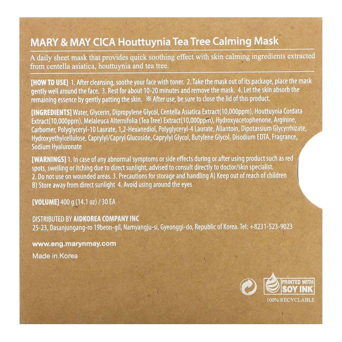 Mary&May CICA Houttuynia Tea Tree Calming Mask - Daily Pull Out Sheet Mask for Instant Soothing & Moisturizing - Korean Skincare, Hypoallergenic and Cruelty-Free, 30 Sheets