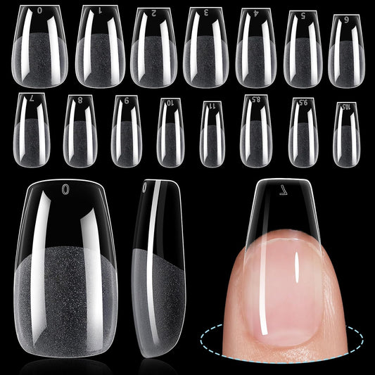 TOMICCA Short Nail Tips Extra Short Square Nail Tips, 192Pcs Fake Nails 12 Sizes Acrylic Clear Nails for Beginner and Professional DIY Gel Nails Salon