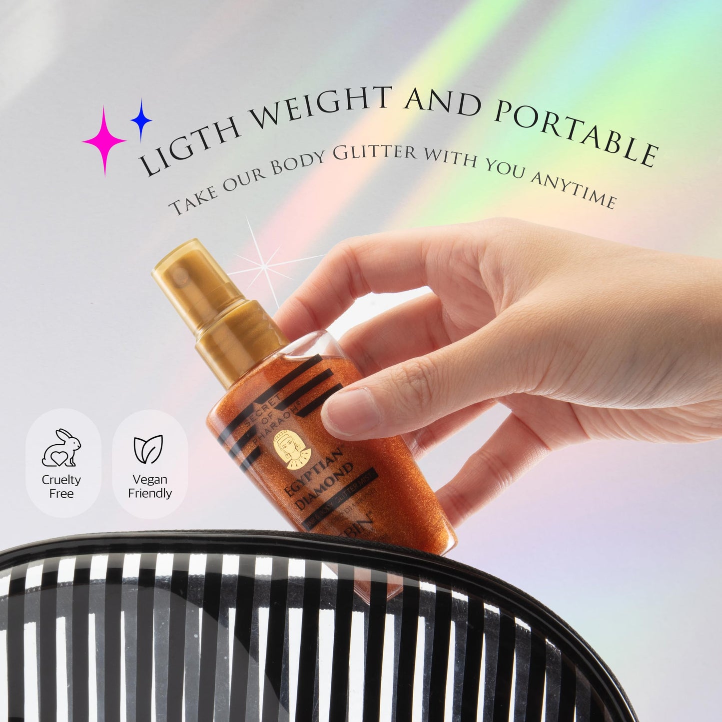 EBIN NEW YORK Egyptian Diamond Hair, Face & Body Glitter Mist - Gold 2.37oz | Quick-Drying, Long-Lasting Shiny Spray for Clothes, Rave, Festival, Travel Essentials | TikTok Trend Items