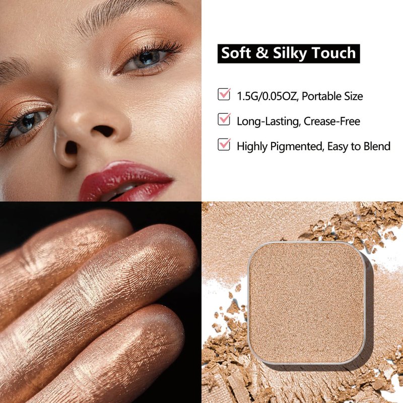 Fillwie 3-Color Single Eyeshadow Refill Set – Ivory, Champagne & Cool Brown, Matte & Shimmer, Highly Pigmented & Long-Lasting, 1.02” (26mm) Square Metal Pans, No Case, Fits Magnetic Palettes