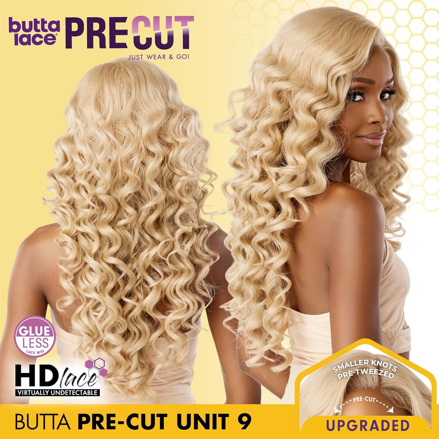 Butta Lace Precut Wigs - Glueless 5 Inch Deep Parting Synthetic Hair | Unit 9 in Jet Black