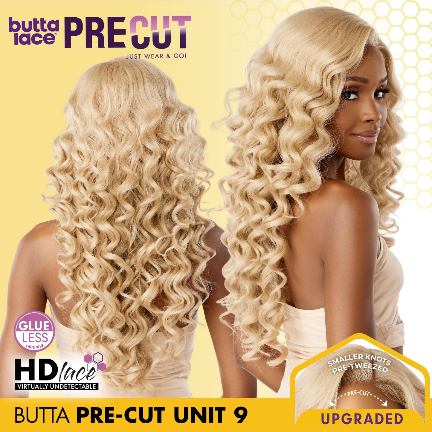 Sensationnel Butta Lace Precut Wigs - Unit 9 Glueless Extra Wide 5 Inch Deep Parting Synthetic Pre Tweezed Smaller Knot Hairline (1B OFFBLACK)