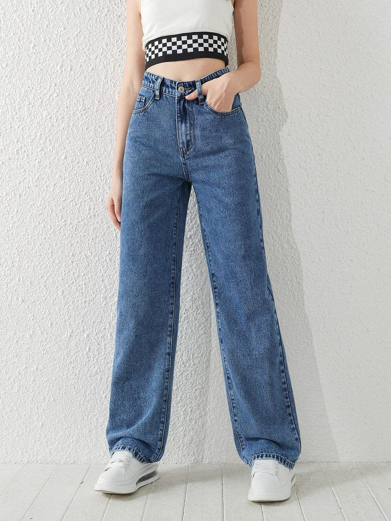 SweatyRocks Girl's Casual High Waist Solid Denim Pants Stretchy Flare Leg Jeans with Pocket Medium Wash 10-11Y