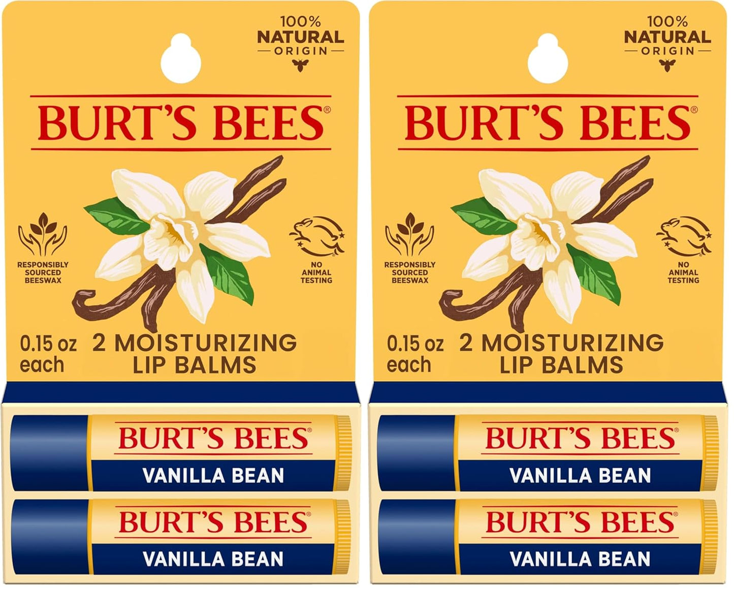 Burt's Bees Lip Balm - Vanilla Bean Lip Moisturizer with Natural Beeswax | 2 Tubes, 0.15 oz Each