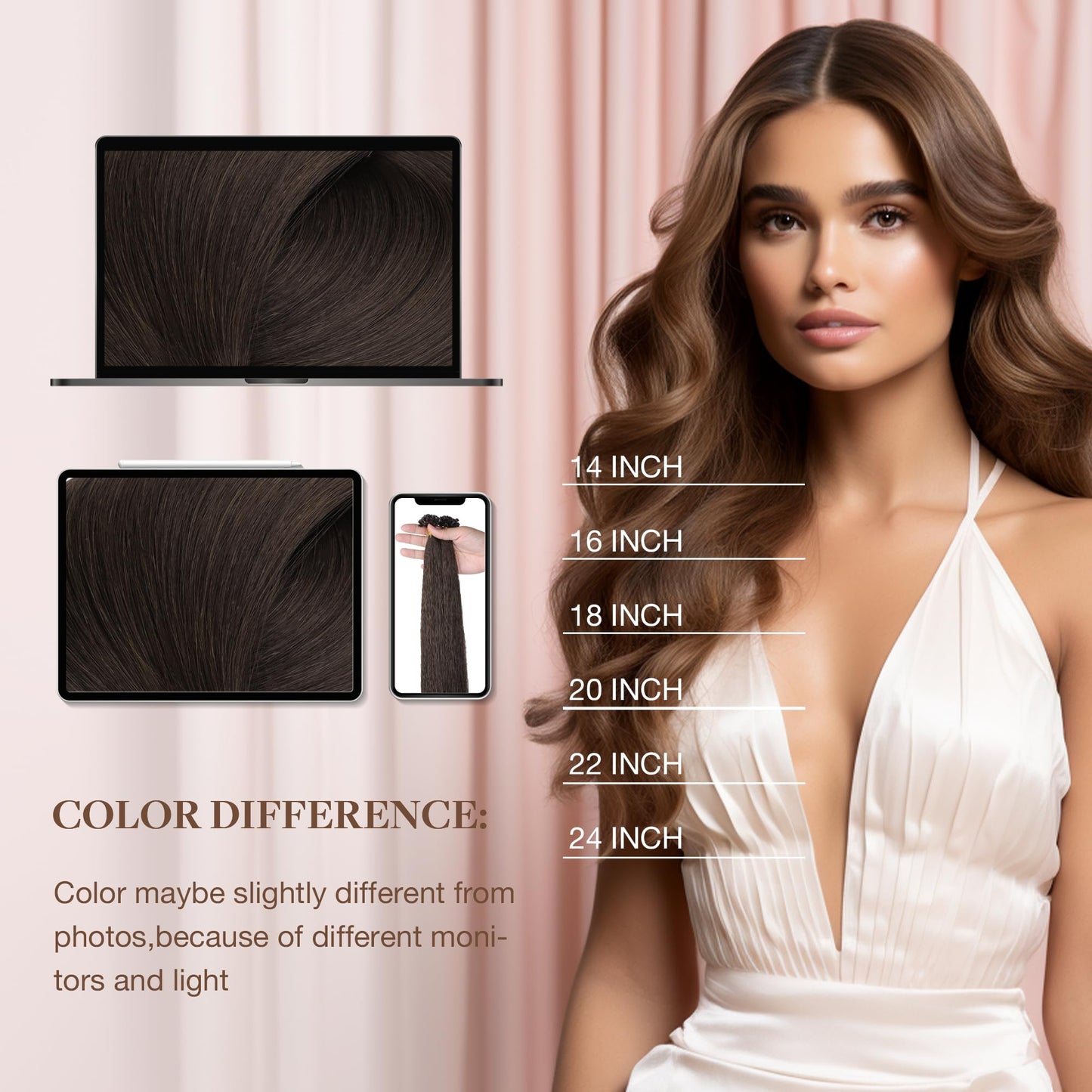 GOO GOO U Tip Hair Extensions, Real Human Hair, 14inch 50g 50S, Hot Fusion, Invisible Remy, 2A Light Brown