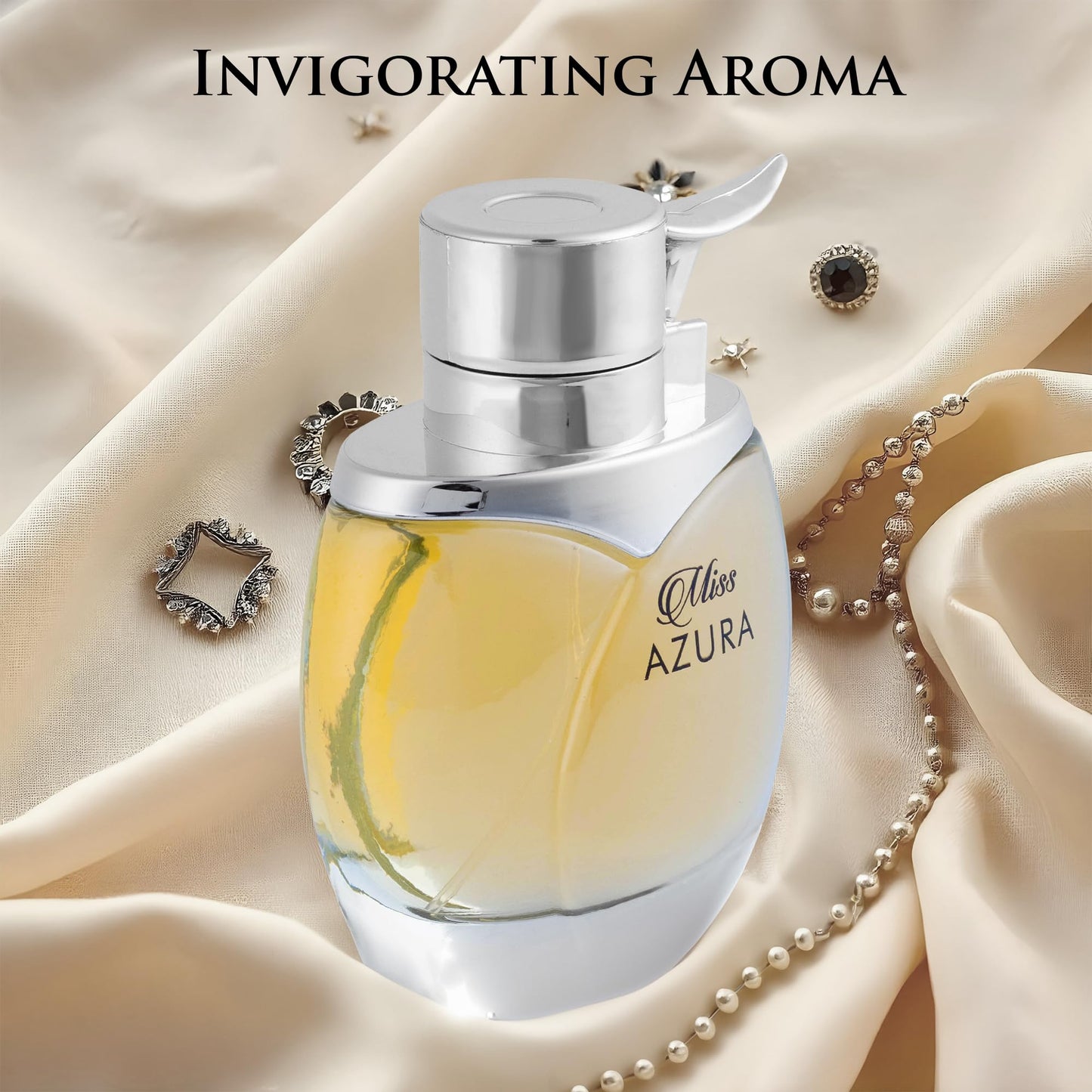 Miss Azura - Top Notes of Ginger Flower, Orange Blossom, Pink Pepper & Pomegranate - Middle Scent of Dulce de Leche & Datura - Base of Tonka Bean, Patchouli & Haitian Vetiver - Elegant 100ml Bottle