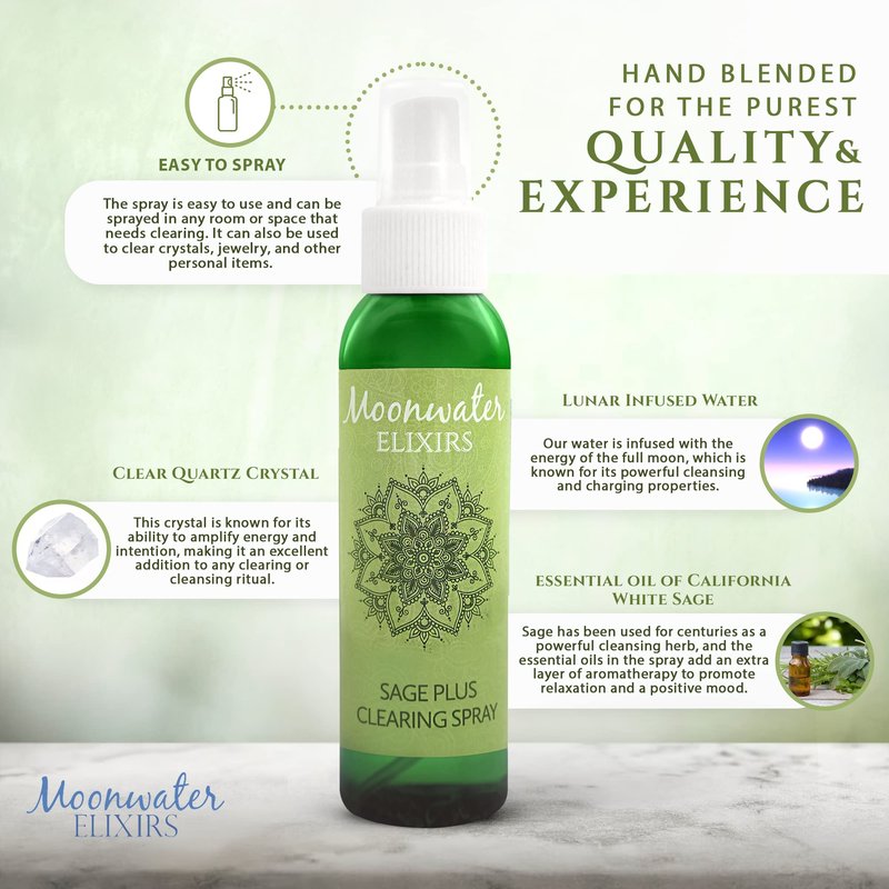 Smudge Spray Bundle - White Sage Smudge Spray and Sage Soap for Cleansing Negativity, Smokeless Smudging Kit to Support Positive Aura, and Cleansing Negative Energy-8oz by Moonwater Elixirs