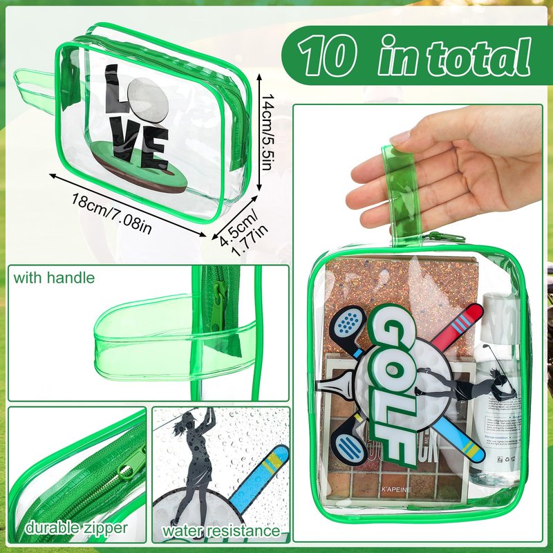 Reginary 10 Pcs Golf Makeup Bag Gifts Bulk Golfer Cosmetic Bag Waterproof Pouch with Zipper Golf Team Inspirational Organizer Accessories for Women Party