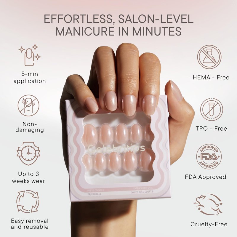 Celebritips Nail Art Press-Ons | Short Almond Nails, Reusable | 16 sizes - 32 Nails Kit with Super-hold Nail Glue and Sticky Tabs (Maui)