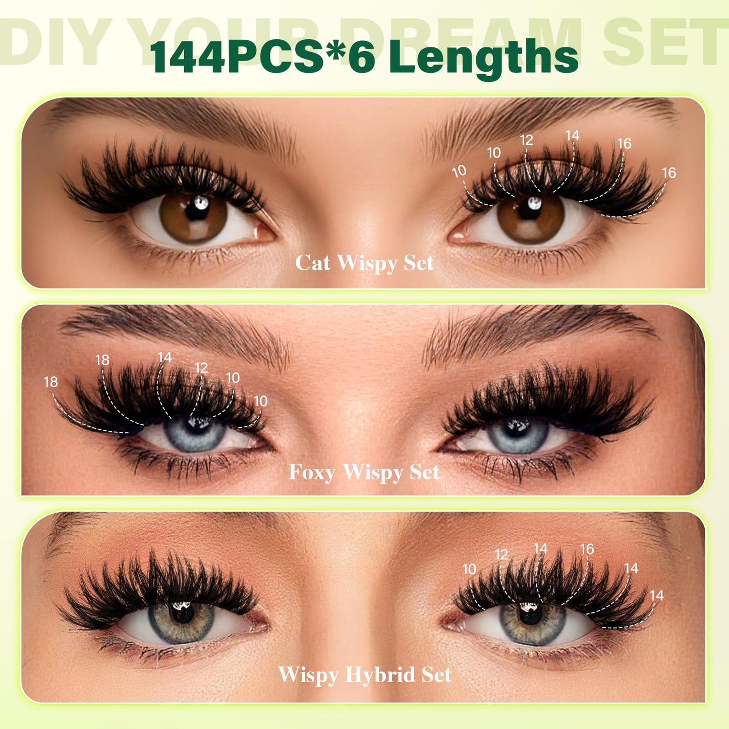 KEYYOU Flaunt Lash Clusters Kit 3D Spider DIY Lashes Extension Kit Thick Eyelash Clusters 144pcs Individual Lashes Fluffy Wispy Volume Lashes with Waterproof Lash Bond and Seal & Remover (F01)