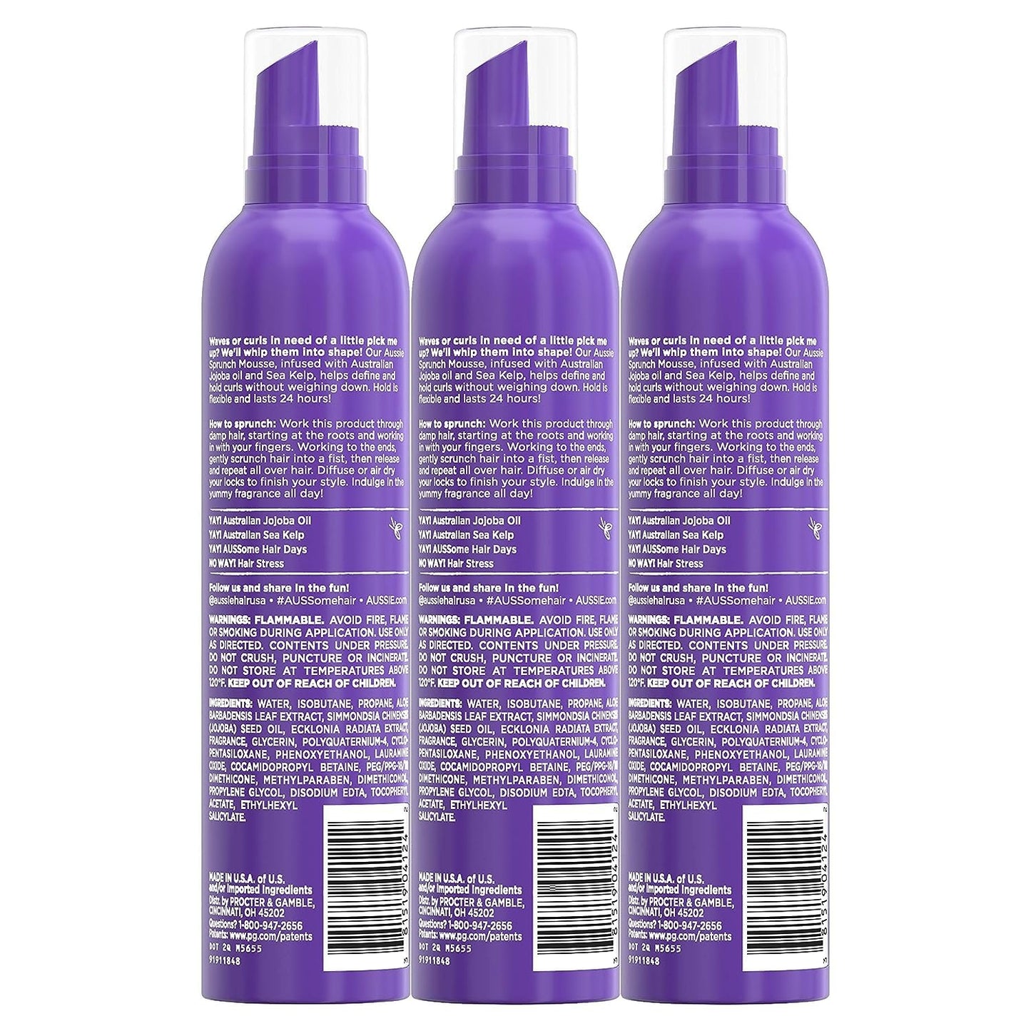 Aussie Sprunch Mousse 24 Hour Curl Lock, Flexible Hold 6.80 oz (Pack of 3)