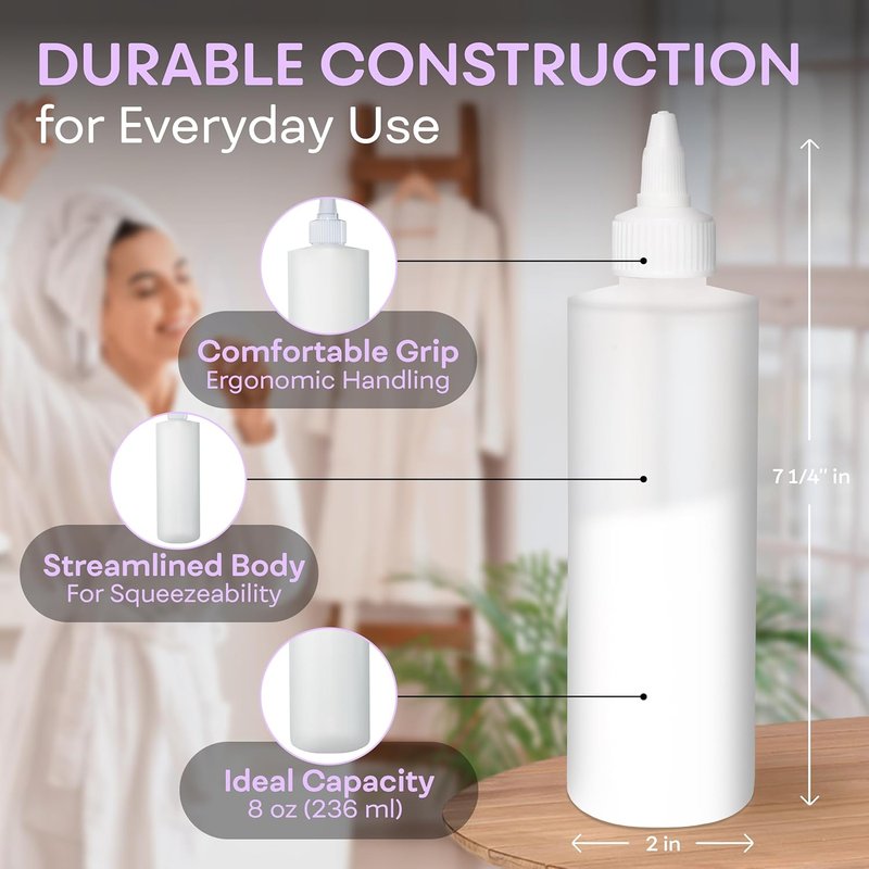 Twist Top Applicator Bottles - 8 Oz Refillable Squeeze Plastic | Hair Coloring & Multi-Purpose (Pack of 2)