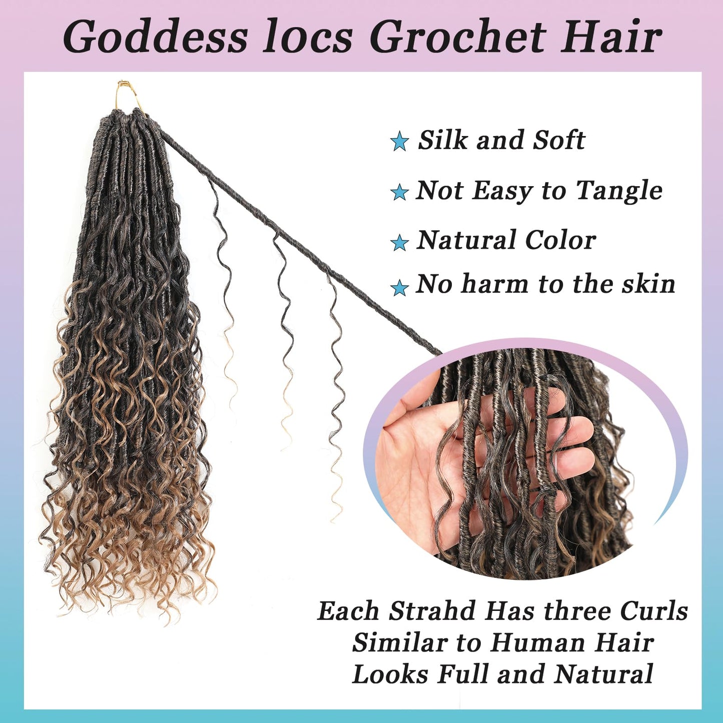 9 Packs Crochet Hair 24Inch Goddess Locs with Curly Ends Long Bohemian River Pre Looped Crochet Hair for Black Women(24inch,1B)