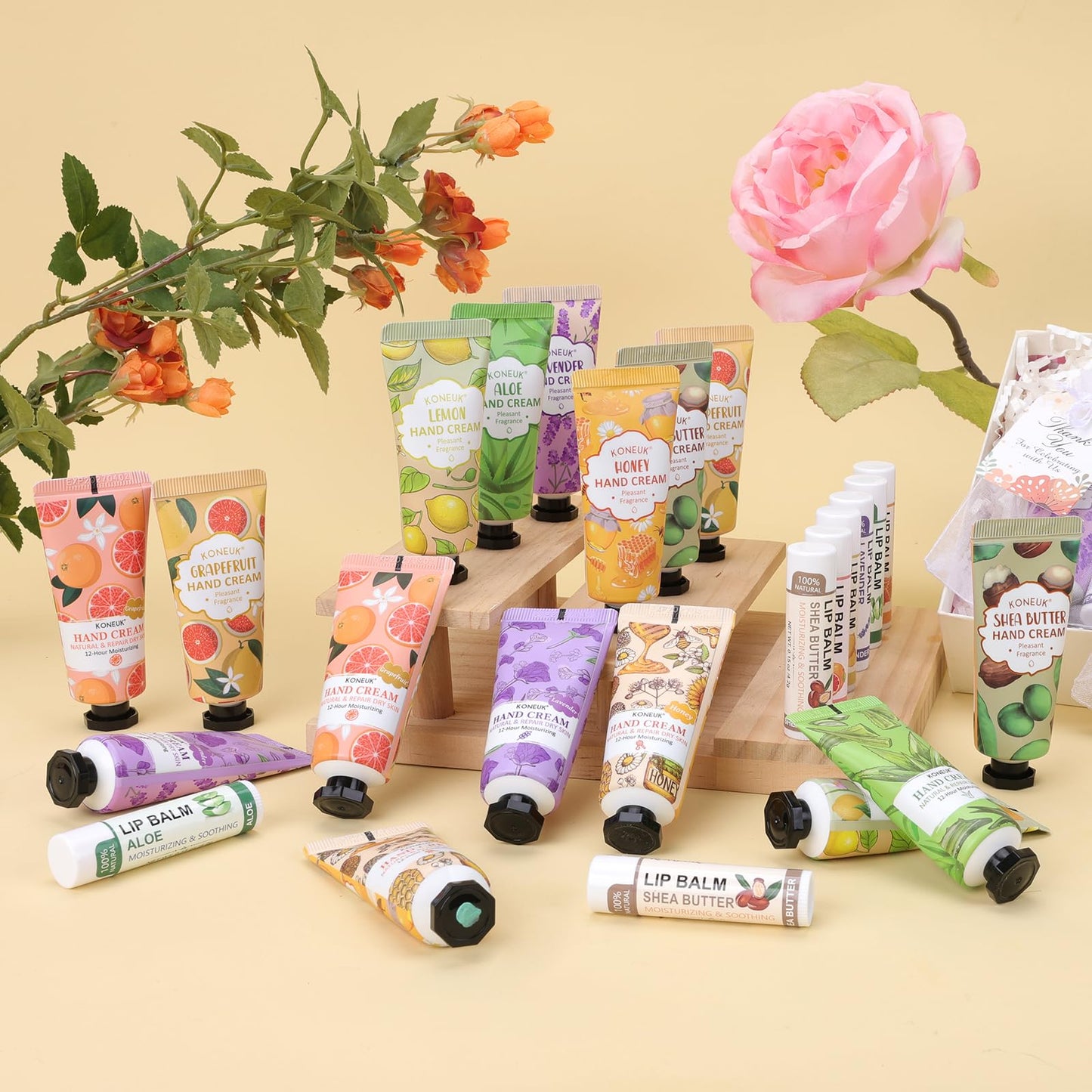 KONEUK 36 Pack Hand Cream Bulk and Lip Balm Bulk Sets, Party Favors