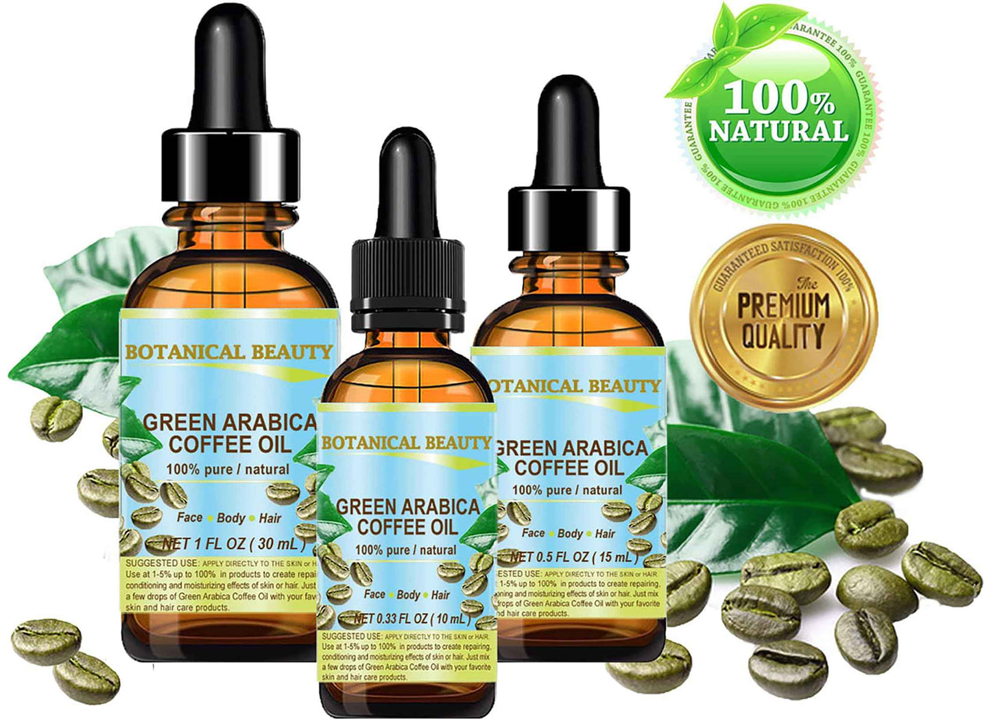 Botanical Beauty GREEN ARABICA COFFEE OIL Brazilian 100% Pure Virgin Unrefined for Face, Skin, Hair, Lip, Nails. Anti - Aging Face Oil (1 Fl Oz)