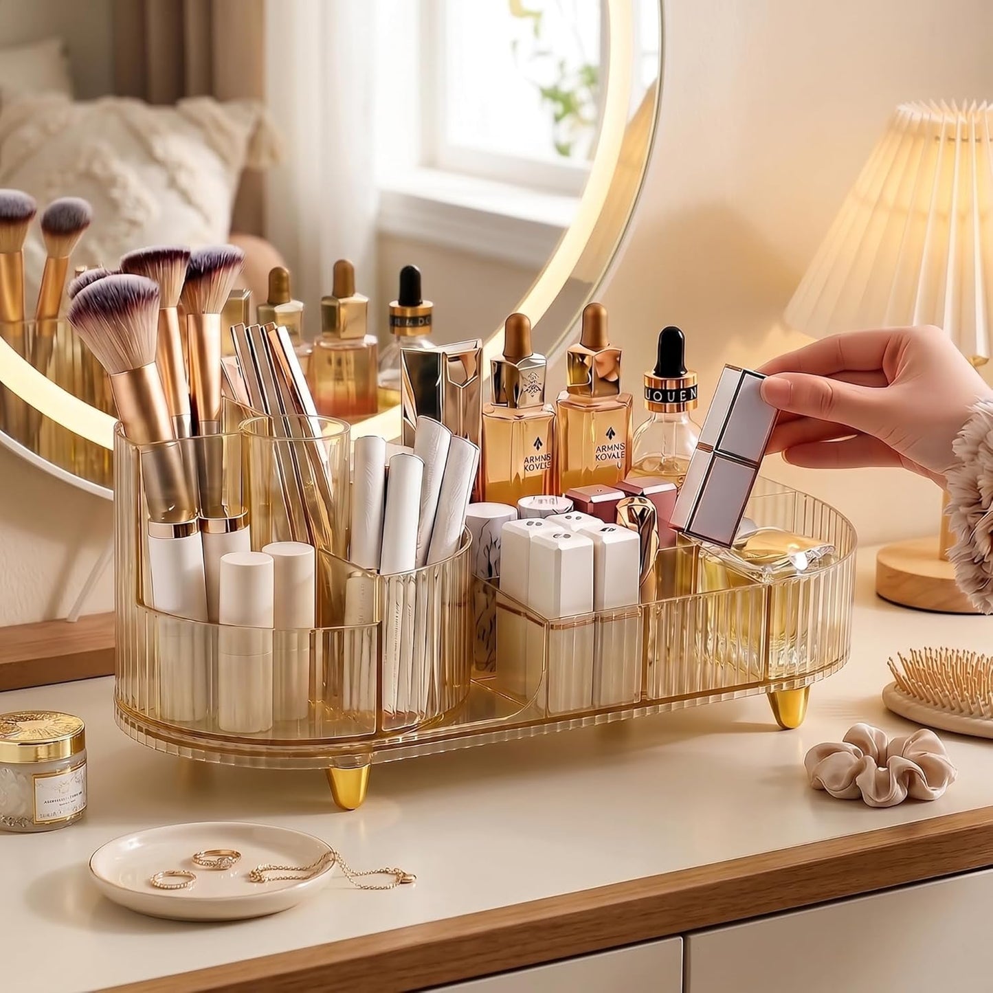 Rotating Makeup Organizer - Large Capacity Clear Acrylic Cosmetic Display Case | Vanity Storage for Skincare, Brushes & Lipsticks