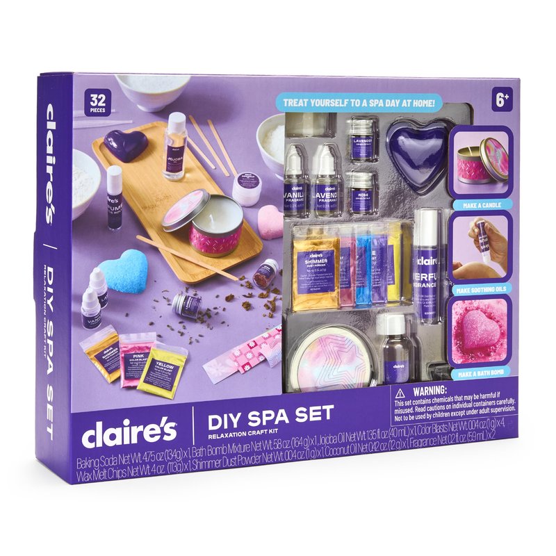 Claire’s DIY Bath Bomb & Scented Candle Making Set, 32-Piece Spa Craft Kit, Make Your Own Soothing Oils & Perfume Fragrance, Kids Toys, Science Beauty Project Activity, Arts & Crafts Gift for Ages 6+