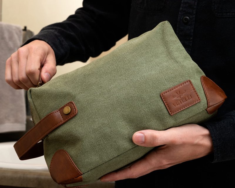 Vetelli Vintage Canvas Toiletry Bags, Travel In Style, Waterproof Canvas Dopp Kits, Durable (Marco) (Green)