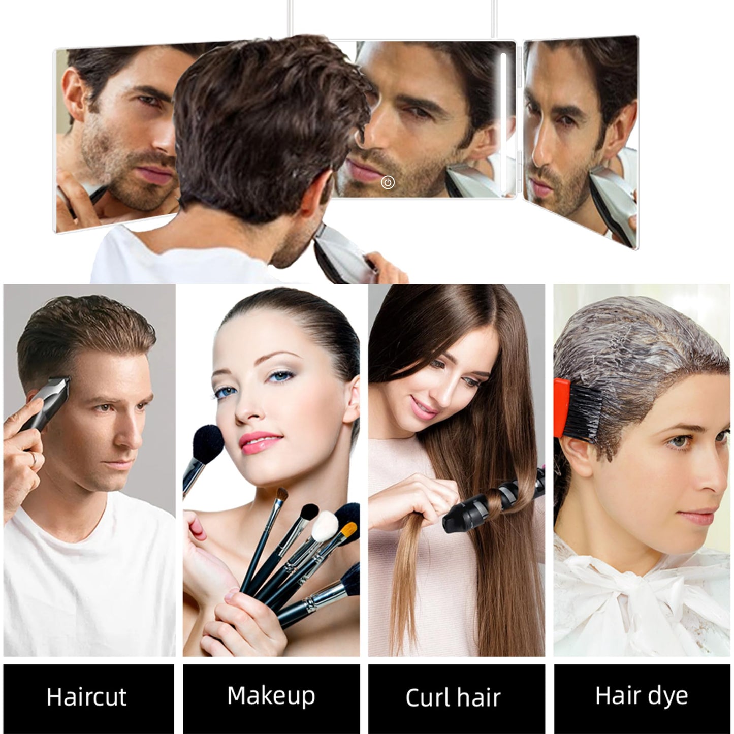 GLDDAO LED 3 Way Mirror to See Back of Head 360 Mirror for Women for Braiding Hair Telescoping Hooks Anti-Fog HD Glass Three Way for Self Hair Cutting Makeup Trifold