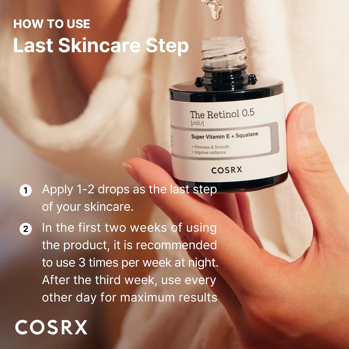 COSRX Retinol 0.5 Oil, Anti-aging Serum with 0.5% Retinoid Treatment for Face, Reduce Wrinkles, Fine Lines, Gentle Skincare for Day & Night, Not Tested on Animals, Korean Skin Care