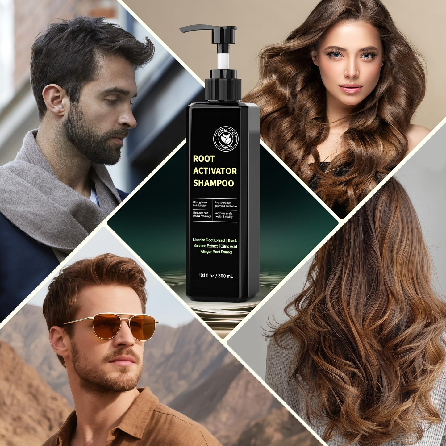 Root Activator Shampoo for Hair Growth - Natural Formula DHT Blocker with Fo-Ti Root and Ginger to Strengthen Follicles, Shampoo for Man & Women to Thinning and Lost Hair