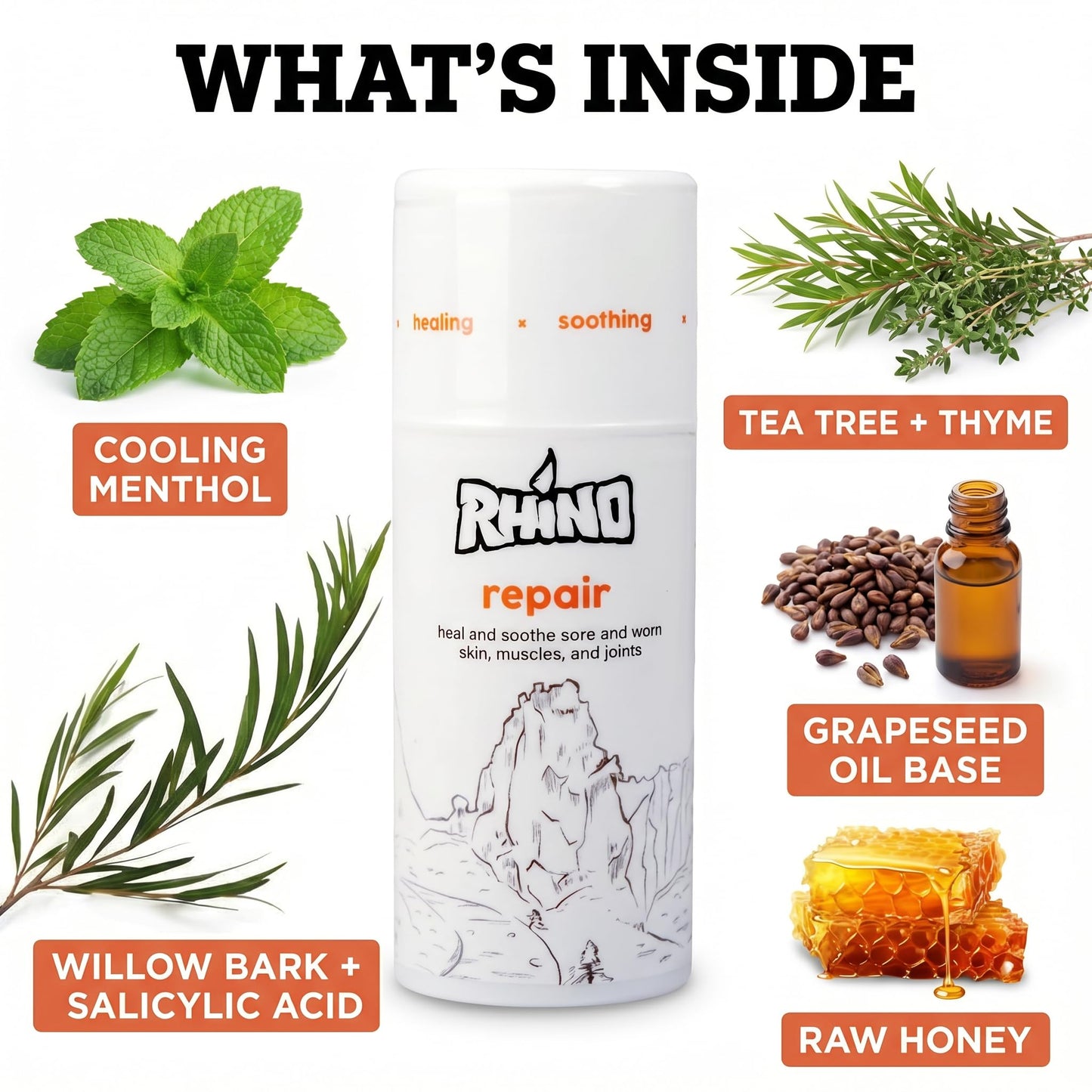 Rhino Skin Solutions Repair Cream Made for Your Adventure, Hand Repair Cream for Dry Cracked Hands, Non Greasy Hand Lotion with Honey and Tea Tree for Athletes and Workers, Made in USA (8 oz)