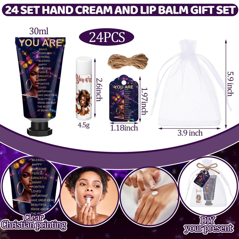 Swiffen 24 Sets Christian Graduation Gifts Hand Cream and Lip Balm Bulk Teacher Appreciation Gifts Bible Verse Thank You Cards with Organza Bag for Graduation Supplies(Stylish)