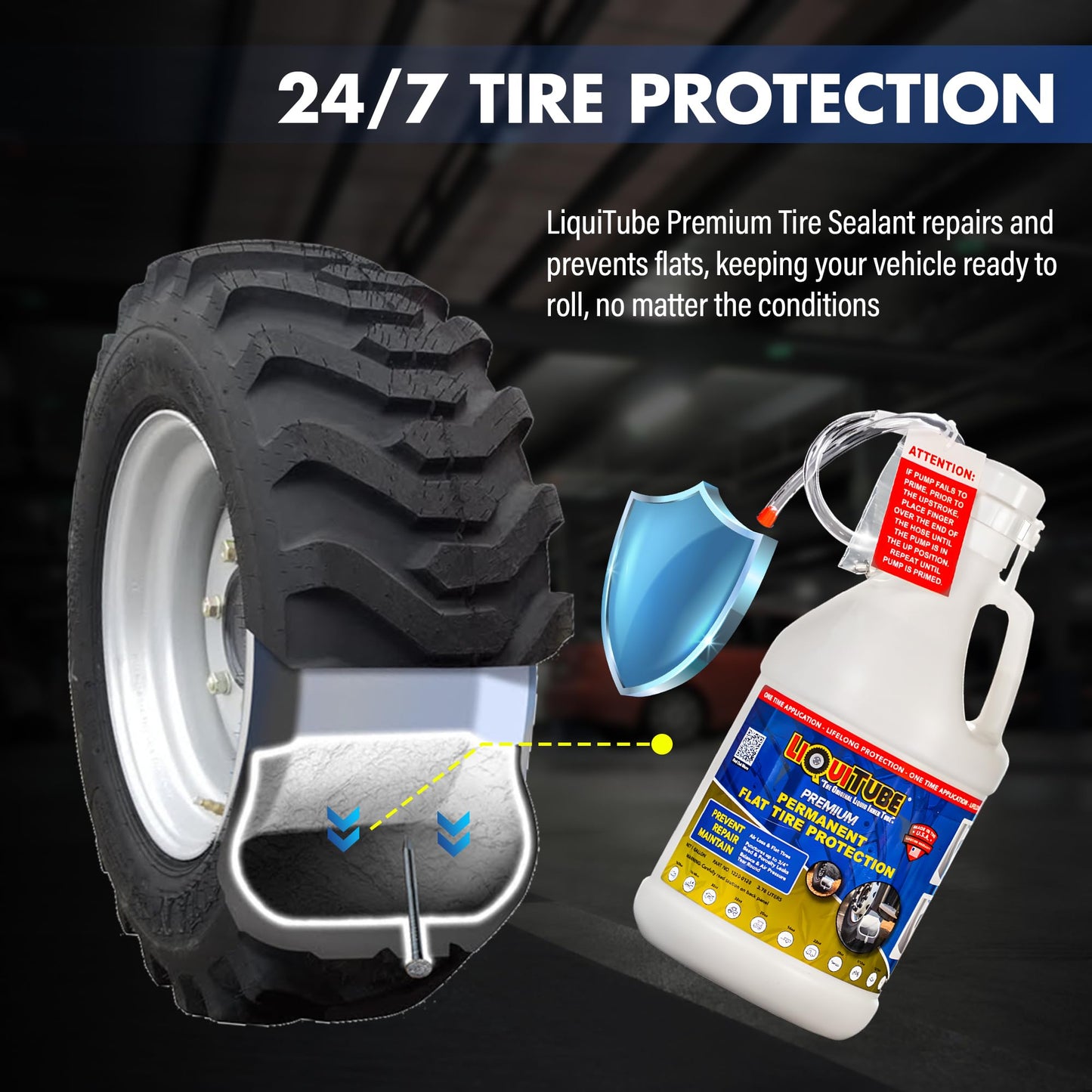 LiQuiTube Premium Heavy Duty Tire Sealant - Permanent Flat Tire Protection for Trailer and Off Road Tires - Maintain Air Pressure, Balance - Seal Punctures, Bead, Rim, Tire Weathering Leaks (1 Gal)