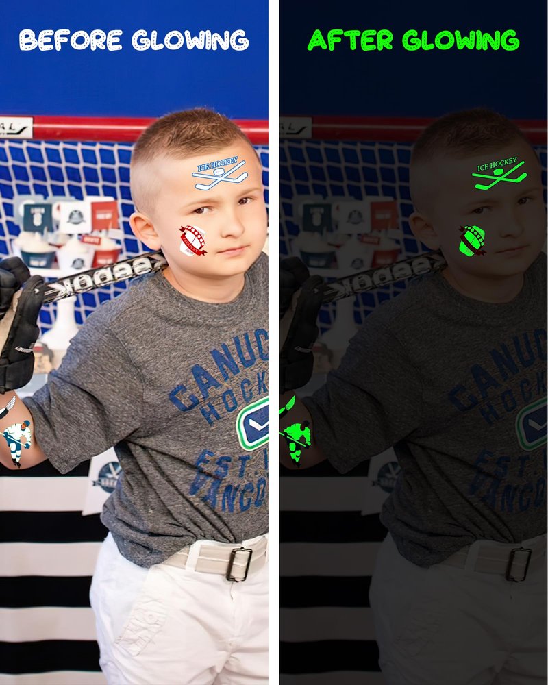 168 Pieces Luminous Hockey Temporary Tattoos Stickers,20 Sheets Glow in The Dark Ice Hockey Themed Tattoos Stickers Party Decoration Supplies Party favors for Kids Adults