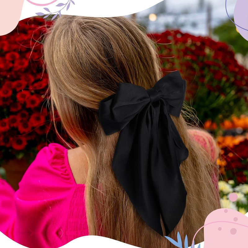 Mimorou 36 Pcs Big Hair Bows for Women Silky Satin Hair Bows Bulk Oversized Long Tail Black White Hair Bow Large Hair Ribbons Hair Clips Barrettes Large Metal Clips Bowknot Hair Accessories Gift