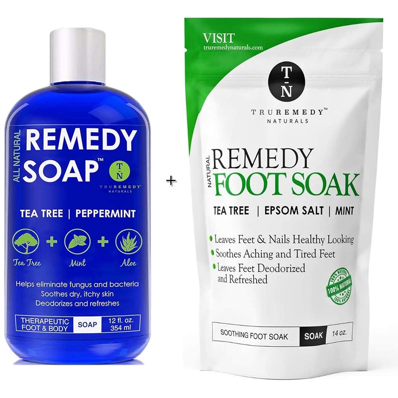 Tea Tree Oil Body Wash & Foot Soak Set - Epsom Salt Mint | Relieves Body Odor, Athlete’s Foot, Skin Irritations