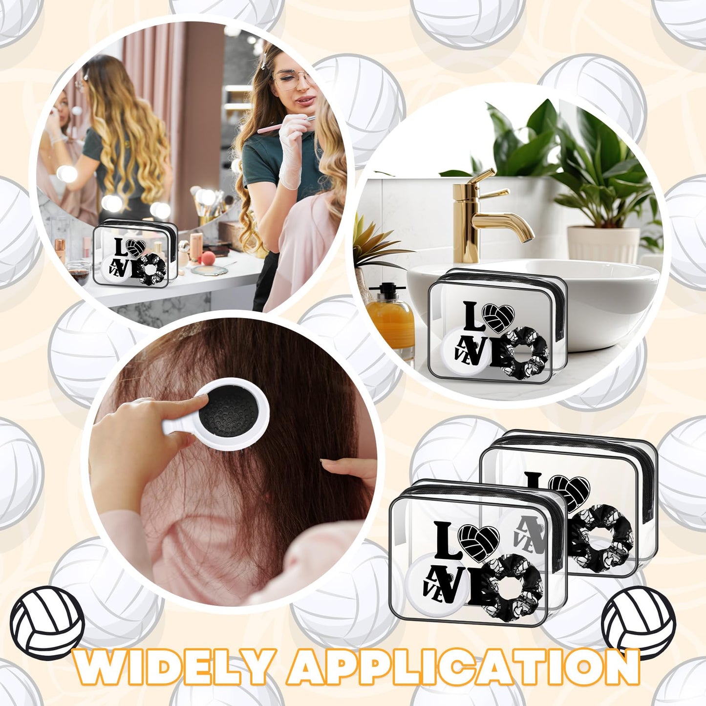 Yungyan 36 Pcs Volleyball Gifts 12 Volleyball Makeup Bag for Women Party Favors Team Gifts with 12 Sport Hair Scrunchies 12 Round Portable Folding Brush