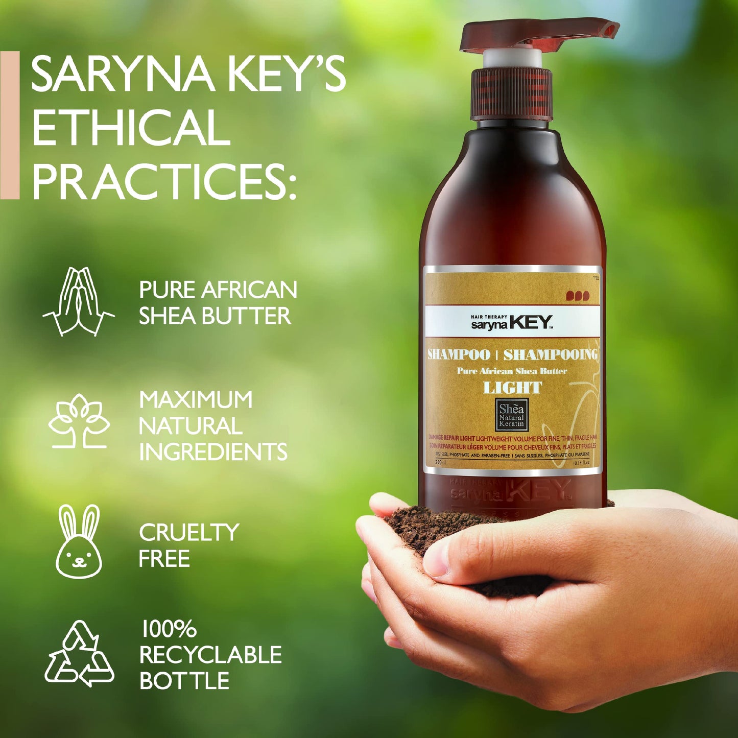 Saryna Key Shampoo for Damaged Hair with Pure African Shea Butter - Moisturizing Shampoo for Dry Damaged Hair - Professional Keratin Treatment - Sulfate Free, No Parabens, Cruelty Free (500ml/16.9oz)