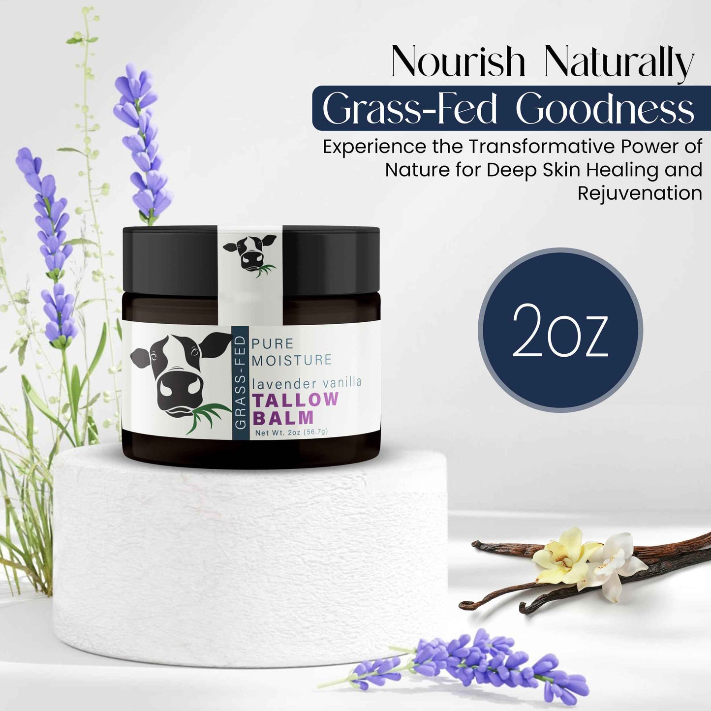 Hygge Beaute Beef Tallow for Skin - Handmade Organic Grass Fed Beef Tallow Face Moisturizer - 2 OZ Lavender Vanilla Scented Beef Tallow Balm with Deep Hydration, Soothing Relief, Skin Repair