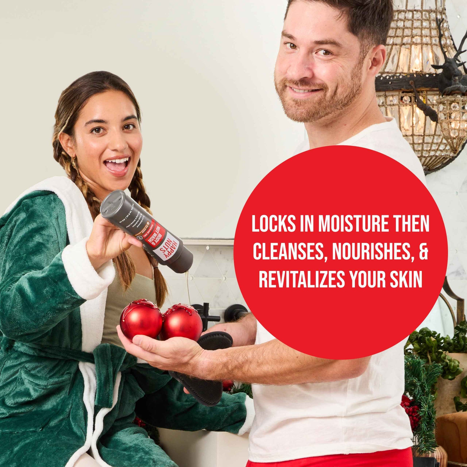 HAPPY NUTS Big Wood Body and Nut Wash - Moisturizing Men's Shower Gel, Bodywash with Deep Cleanse for Sensitive Skin - Men's Body Soap