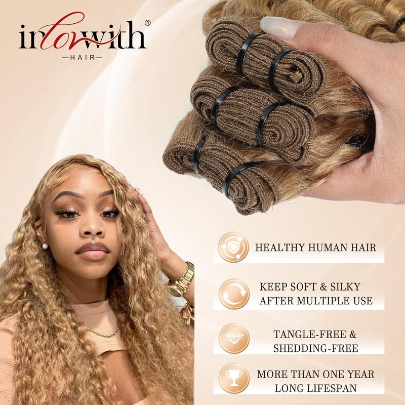 Honey Blonde Deep Wave Human Hair Bundles - 100% Brazilian Virgin Hair | 3 Bundles (16, 18, 20 Inches)