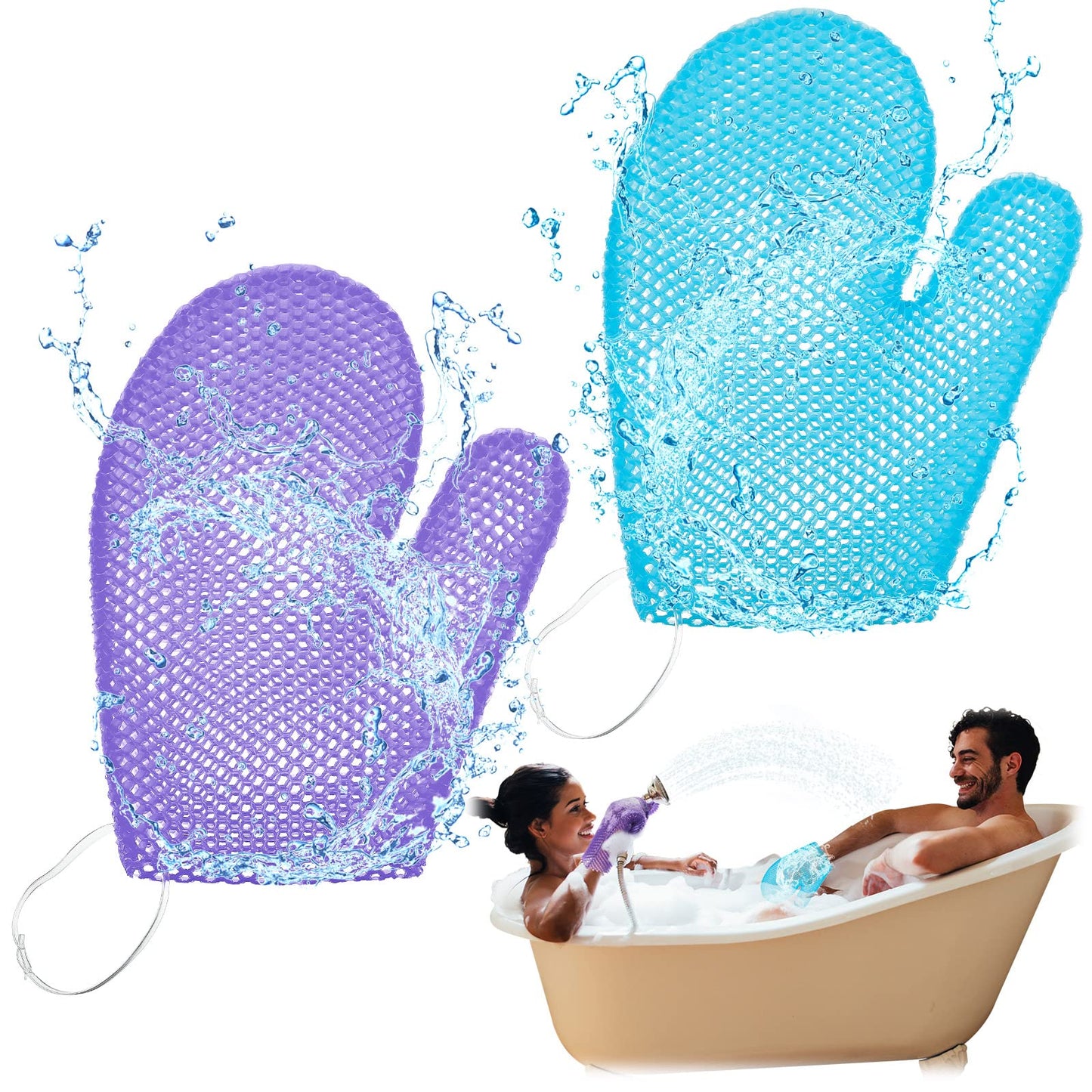 Karenhi 2 Pcs Honeycomb Exfoliating Glove Bath Mitt Body Spa Scrubber, Honeycomb Exfoliator Glove for Body Shower, Scrubber Sponge Shower Loofah, Quick Drying(Blue,Purple)