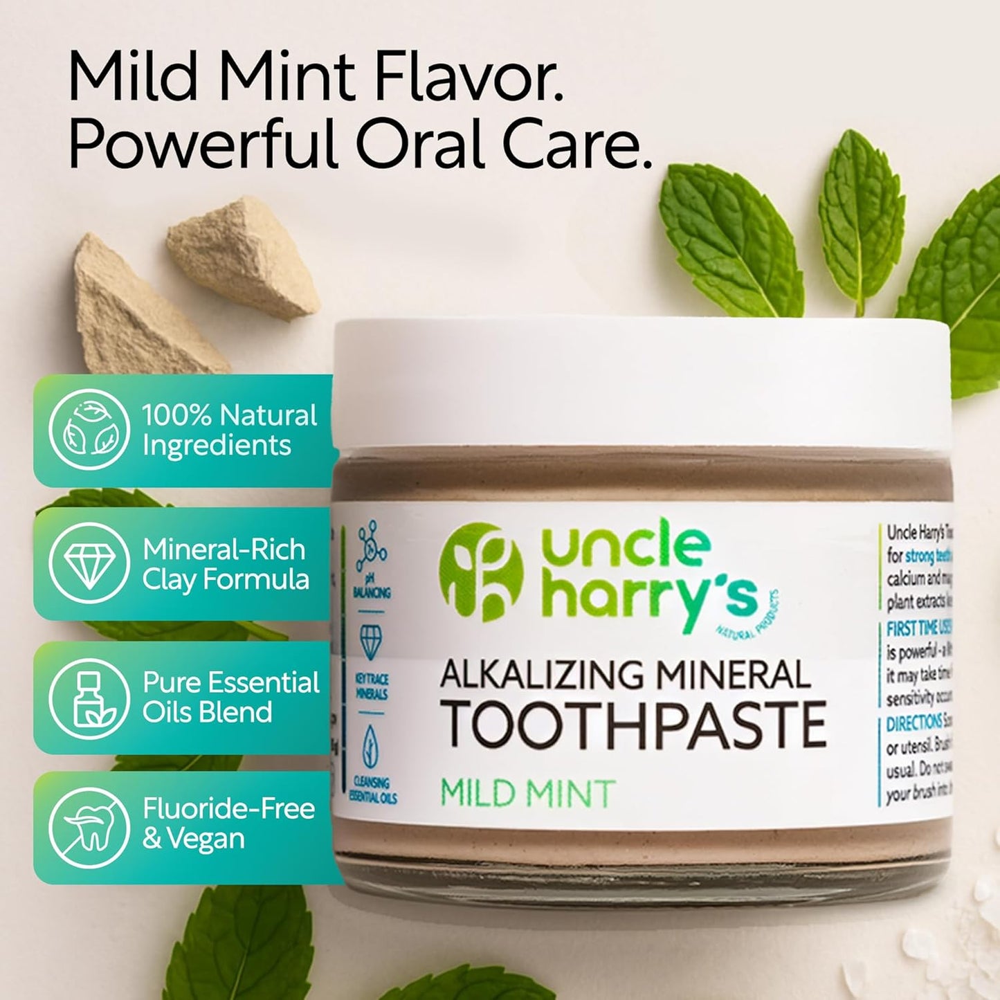 Mild Mint Remineralizing Toothpaste - Natural Whitening & Breath Freshening | Vegan, Fluoride-Free, 3 Oz (4 Pack)